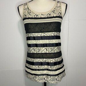 Ann Taylor Loft Knit Top Petite Small Sleeveless Scoop Neck Lace Front EUC